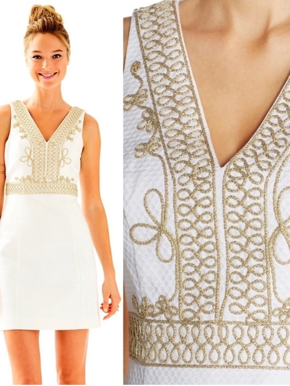 Lilly Pulitzer White V-Neck Embroidered Mini Dress NWT